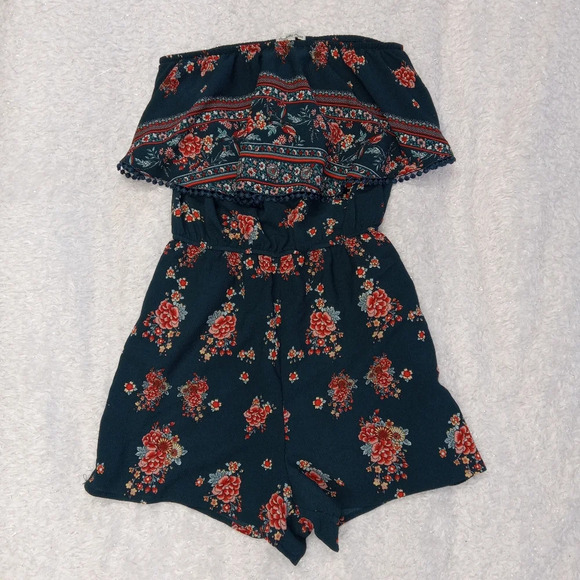 Charlotte Russe Pants - 5 for $10 Charlotte Russe Dark Teal Floral Sleeveless Romper Size Small